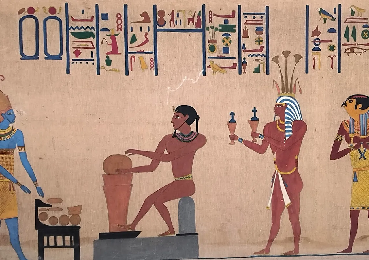 Antico Egitto, dipinto su tela di lino, primo '900 2