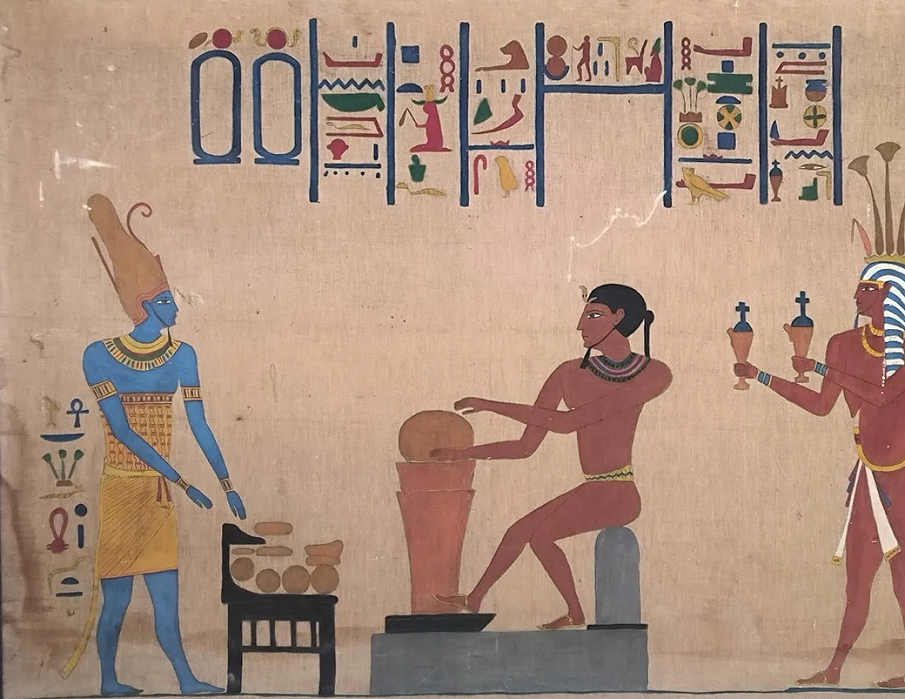 Antico Egitto, dipinto su tela di lino, primo '900 4