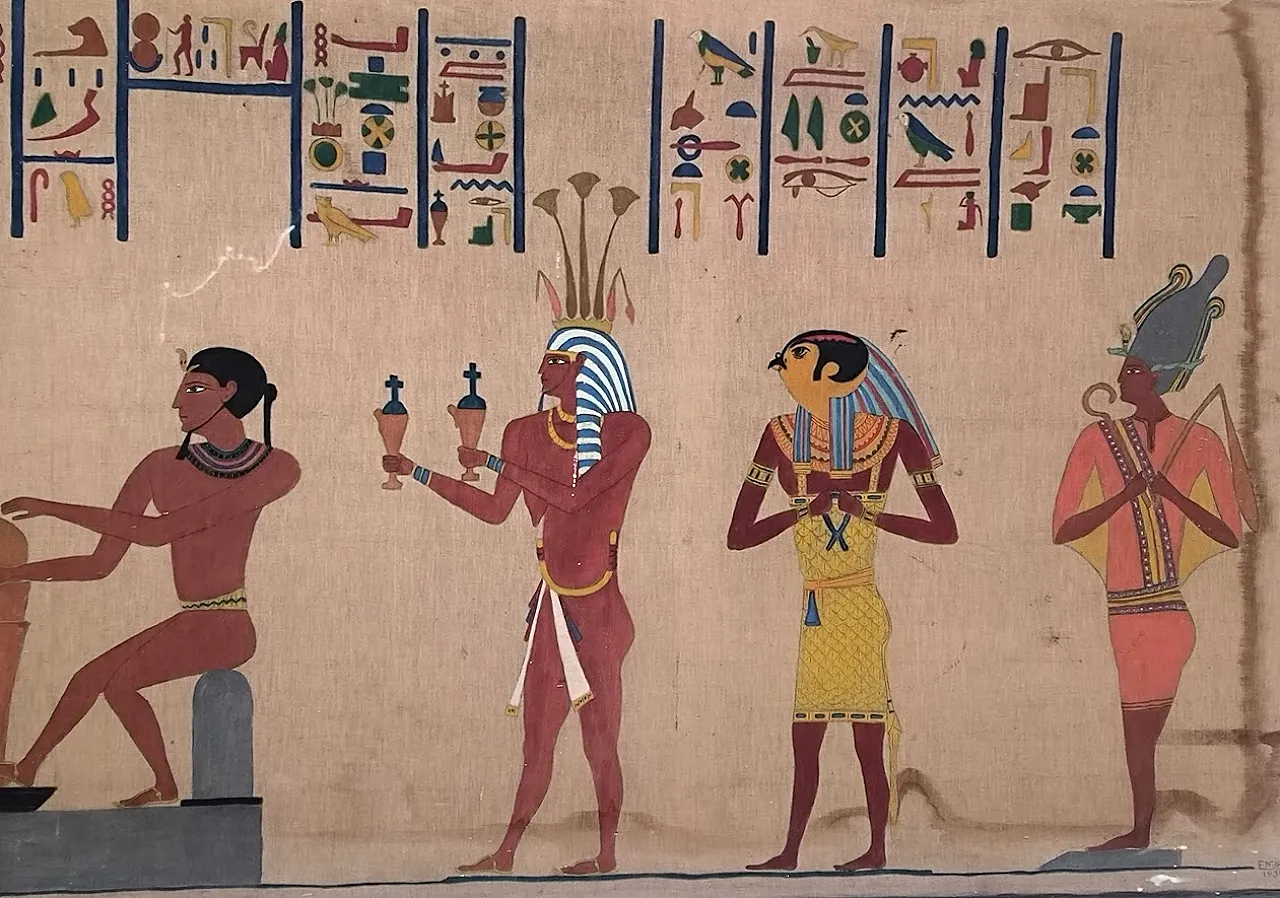 Antico Egitto, dipinto su tela di lino, primo '900 5