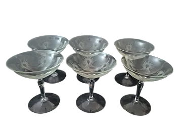 6 Bicchieri da champagne Art Déco in cristallo inciso, anni '30
