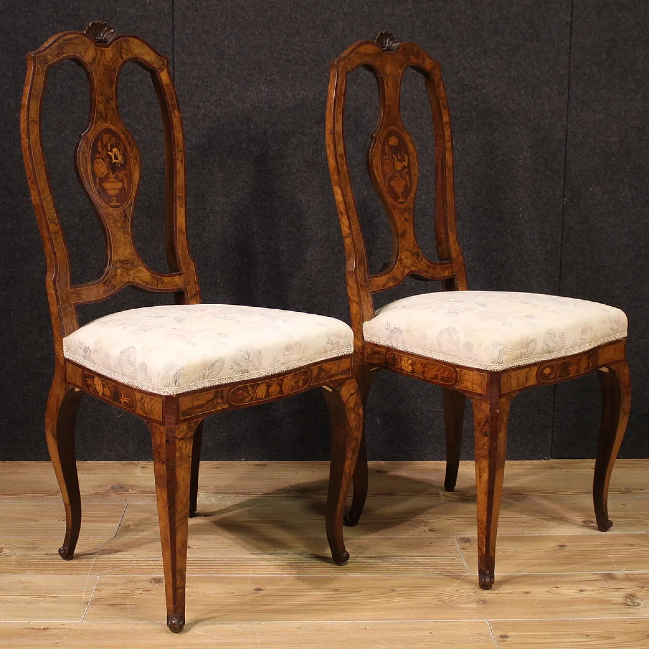 Pair of inlaid chairs, mid-20th century 11