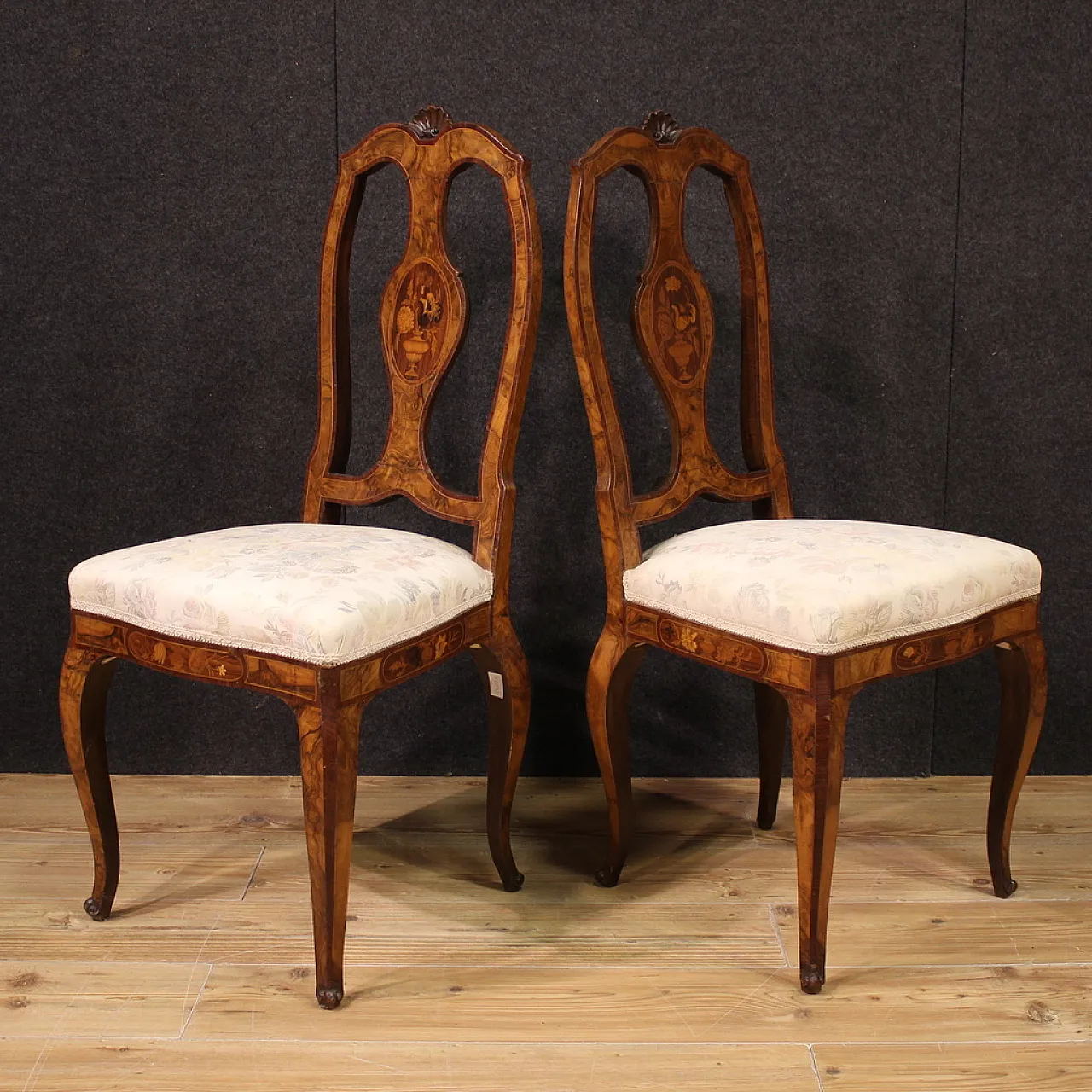 Pair of inlaid chairs, mid-20th century 12