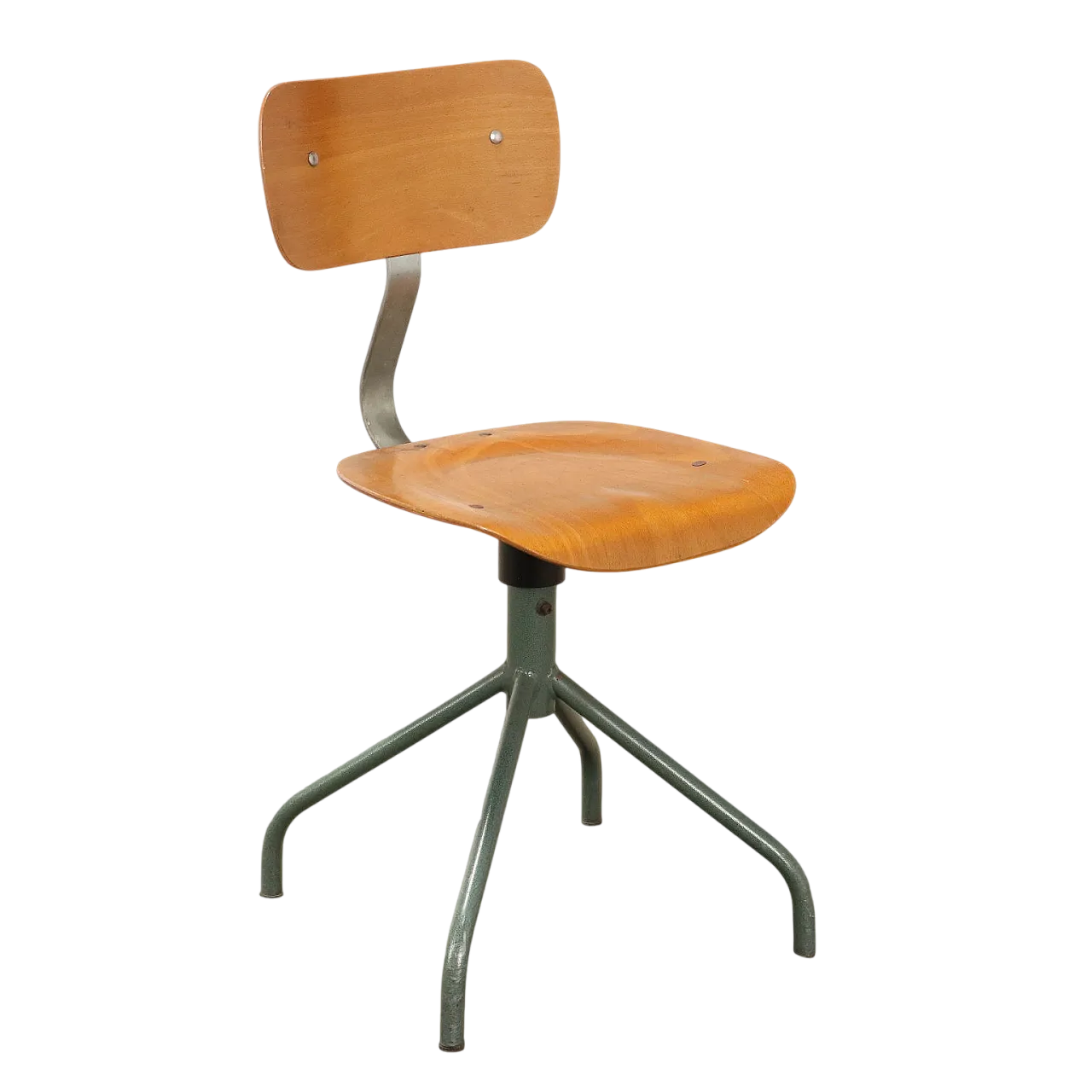 Sgabello Industriale in metallo e compensato, fine '900 10