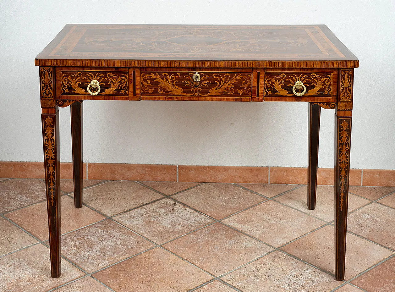 Desk with antique Louis XVI chair in exotic woods, 18th century 7
