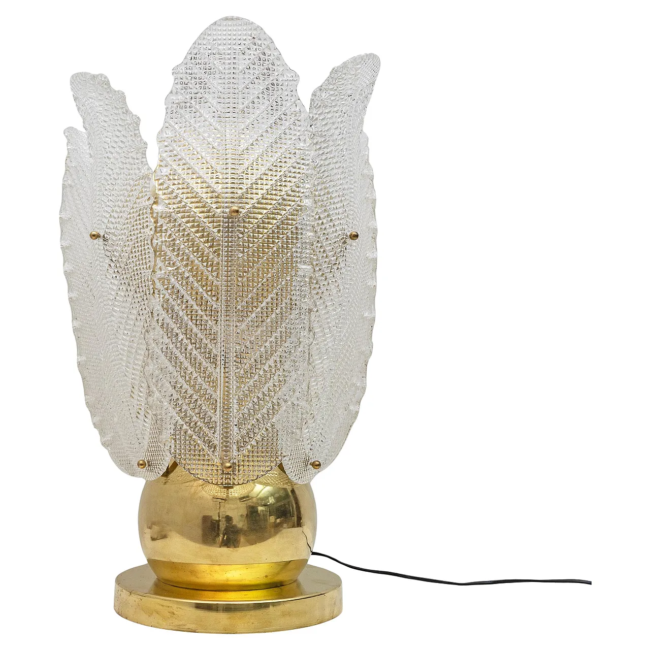 Lampada da tavolo in ottone e vetro di Murano di Mazzega, anni '70 1