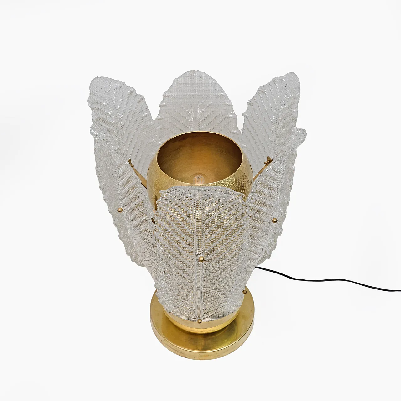 Lampada da tavolo in ottone e vetro di Murano di Mazzega, anni '70 6