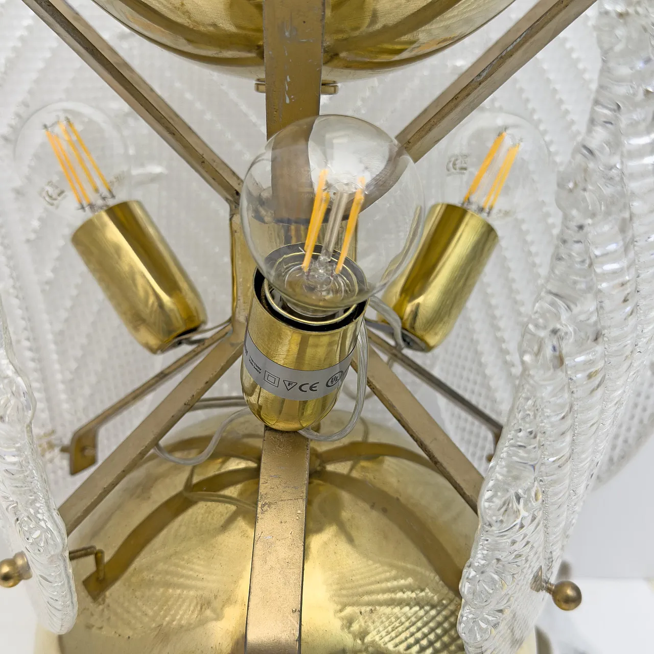 Lampada da tavolo in ottone e vetro di Murano di Mazzega, anni '70 8