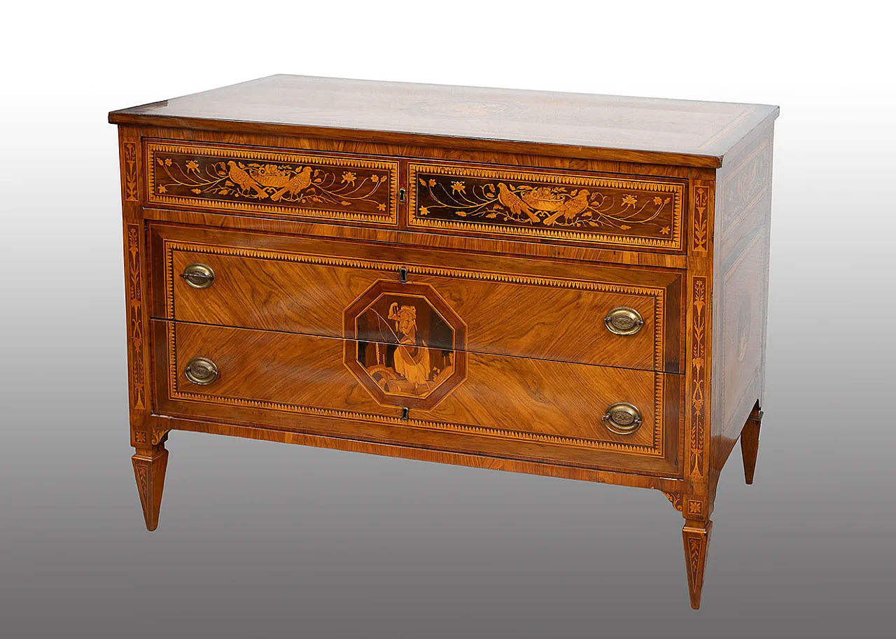 Chest of drawers Louis XVI in fine woods belonging, 18th century 1