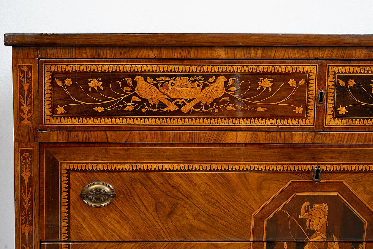 Chest of drawers Louis XVI in fine woods belonging, 18th century 3