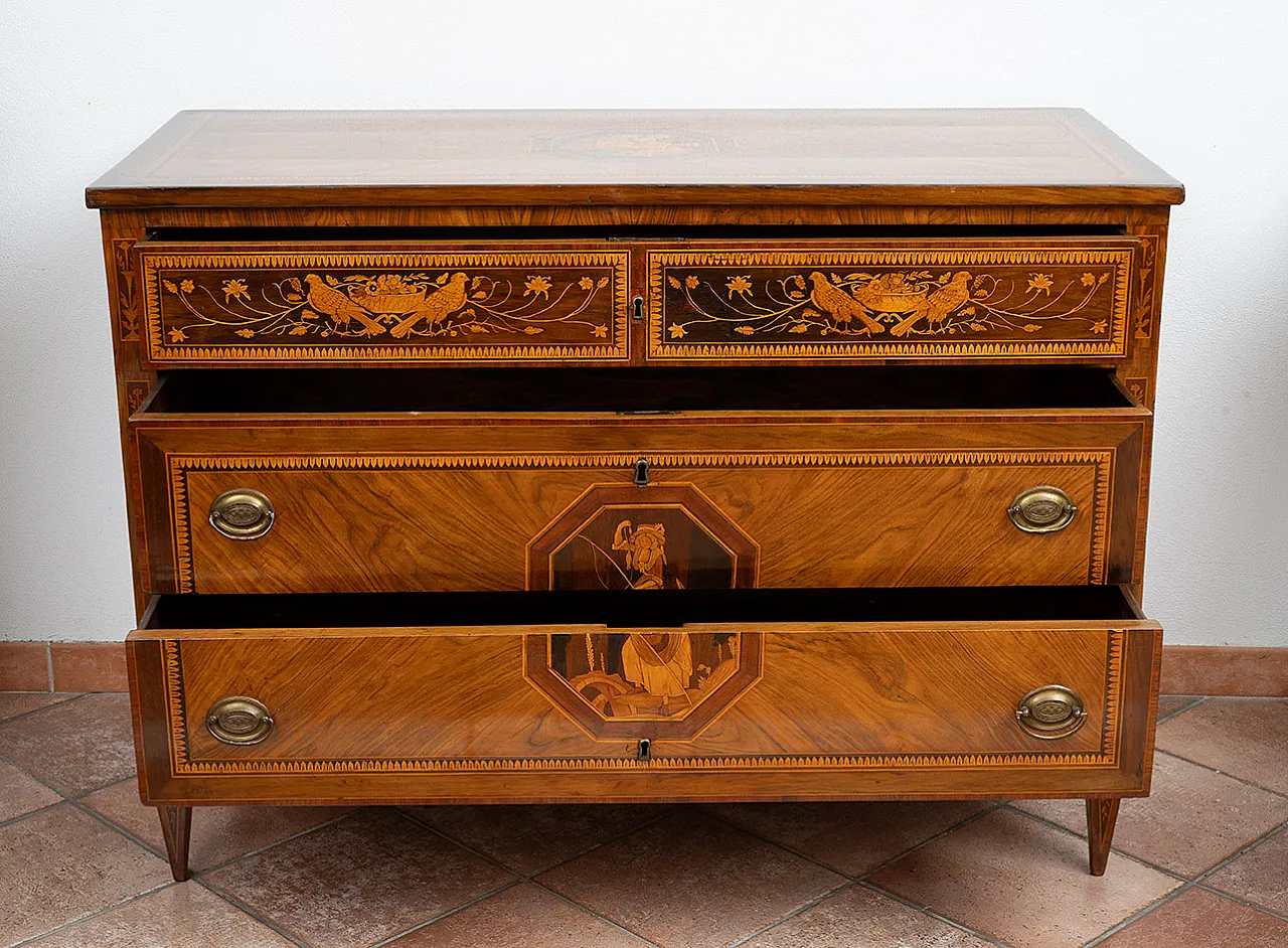 Chest of drawers Louis XVI in fine woods belonging, 18th century 8