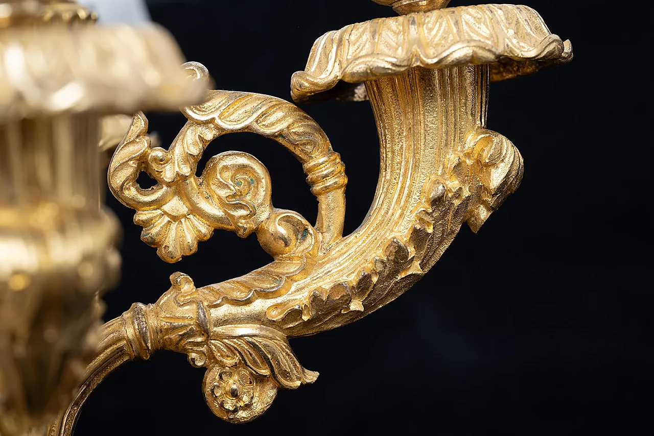 Pair of antique candelabra Charles X with six flames in golden bronze app 4