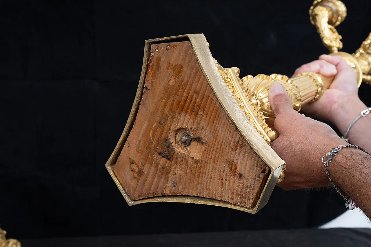 Pair of antique candelabra Charles X with six flames in golden bronze app 5