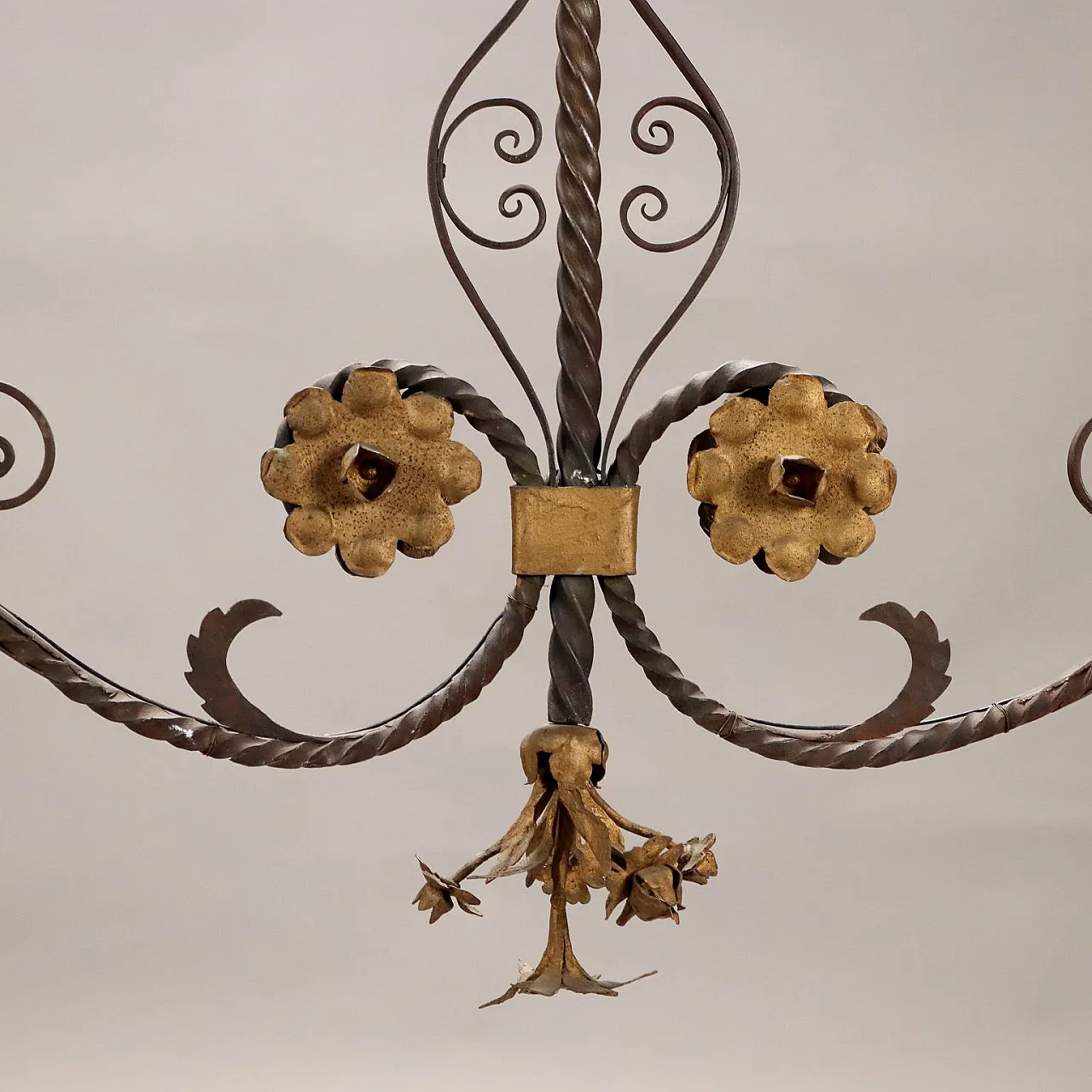 Wrought iron and sheet metal two-arm chandelier, late 19th century 3