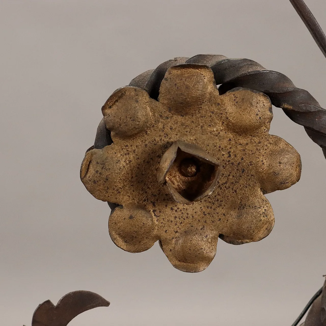 Wrought iron and sheet metal two-arm chandelier, late 19th century 5