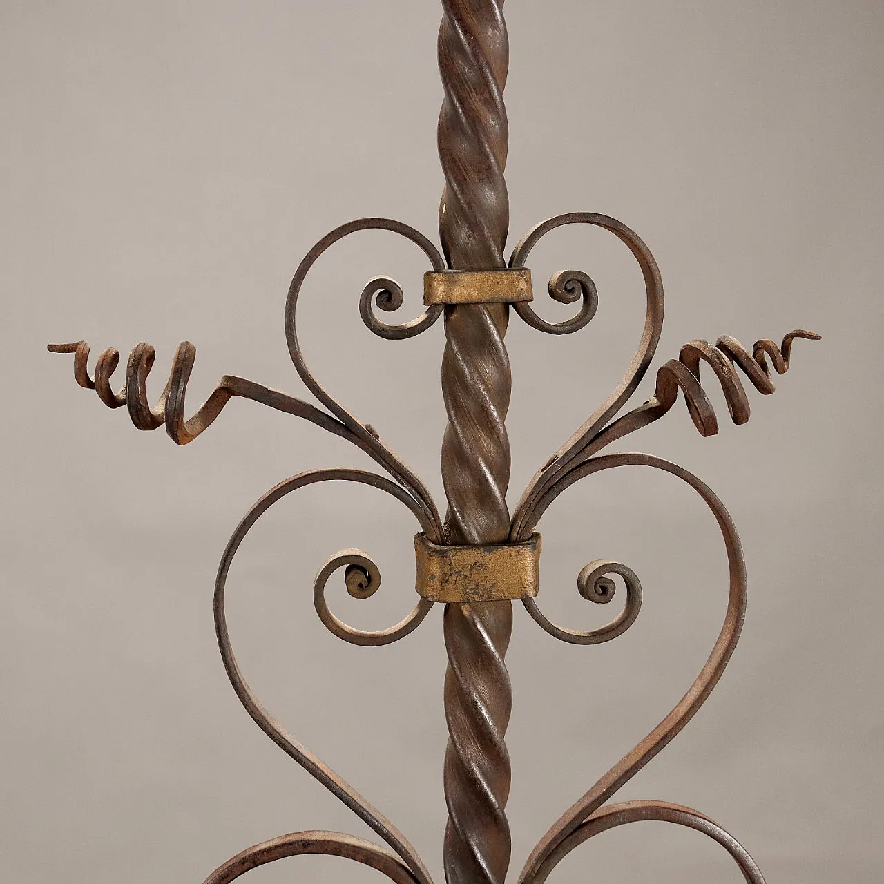 Wrought iron and sheet metal two-arm chandelier, late 19th century 6