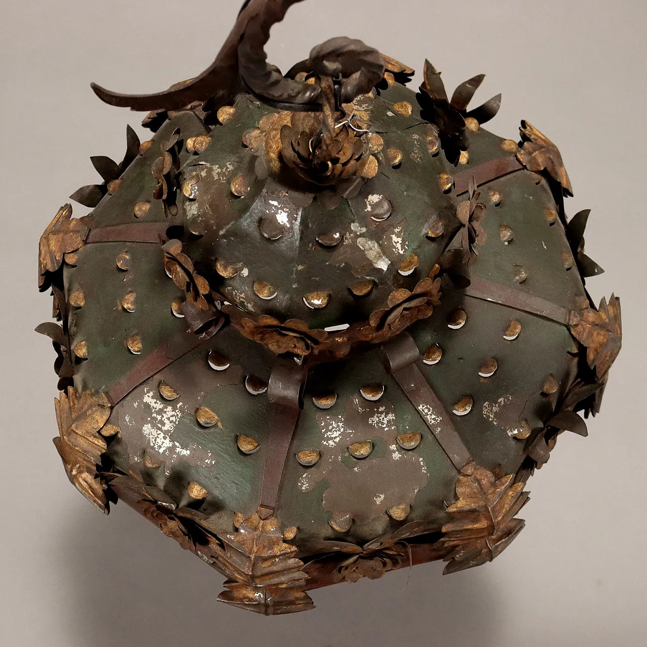 Wrought iron and sheet metal two-arm chandelier, late 19th century 7