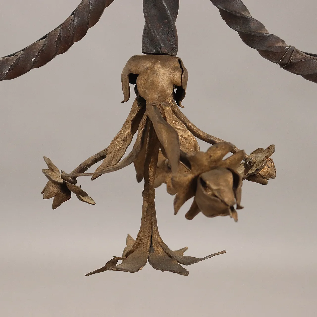 Wrought iron and sheet metal two-arm chandelier, late 19th century 8
