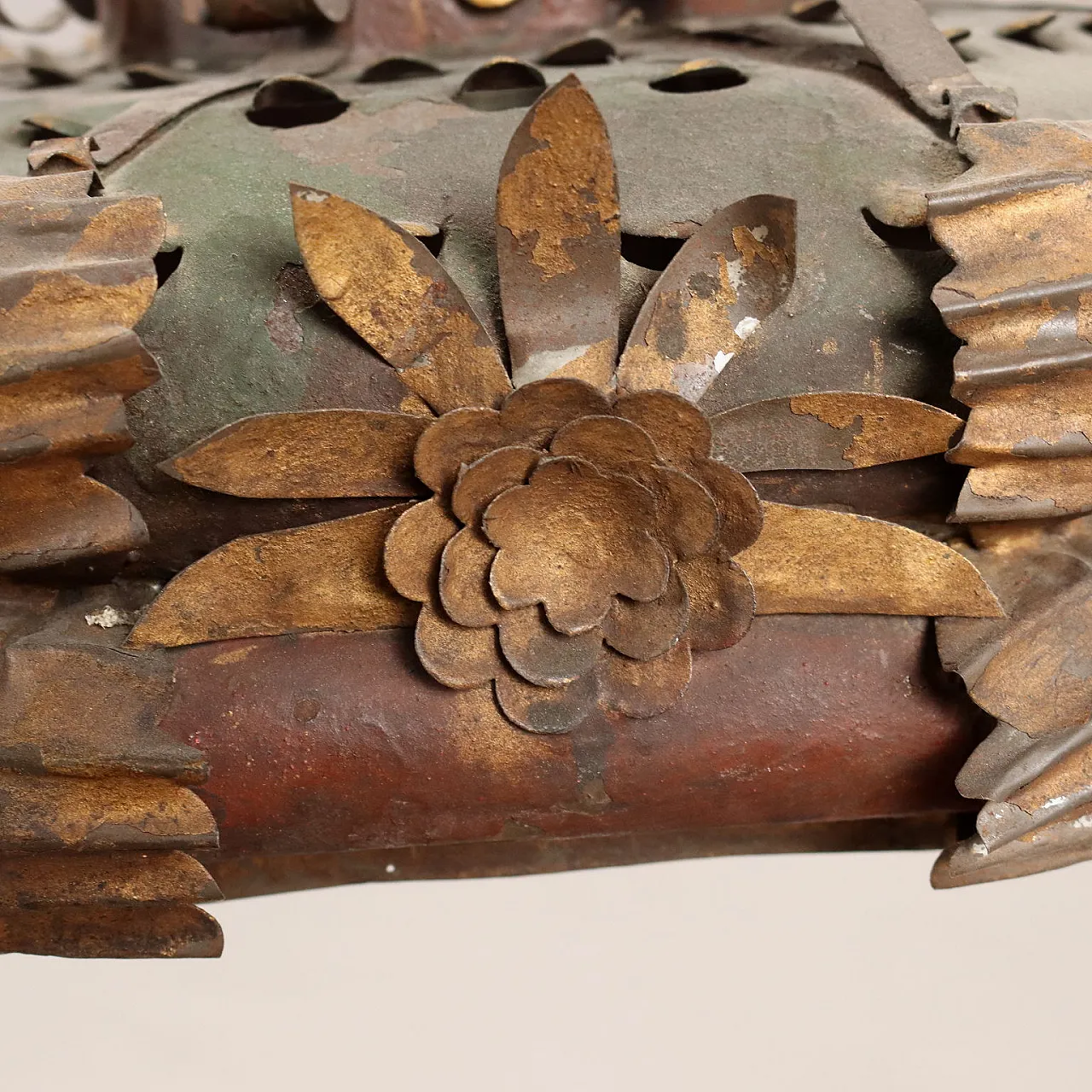 Wrought iron and sheet metal two-arm chandelier, late 19th century 9