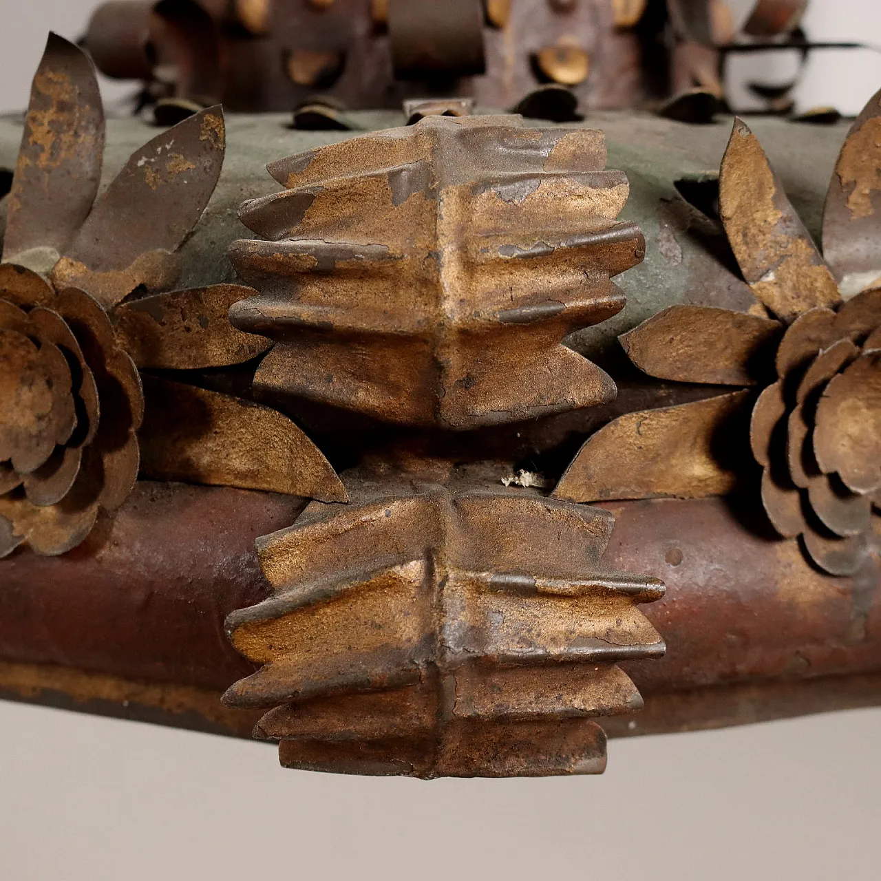 Wrought iron and sheet metal two-arm chandelier, late 19th century 10