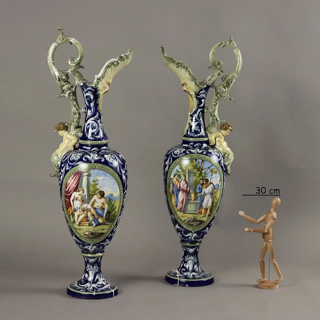 Pair of Neo-Renaissance glazed terracotta amphorae, 19th century 2