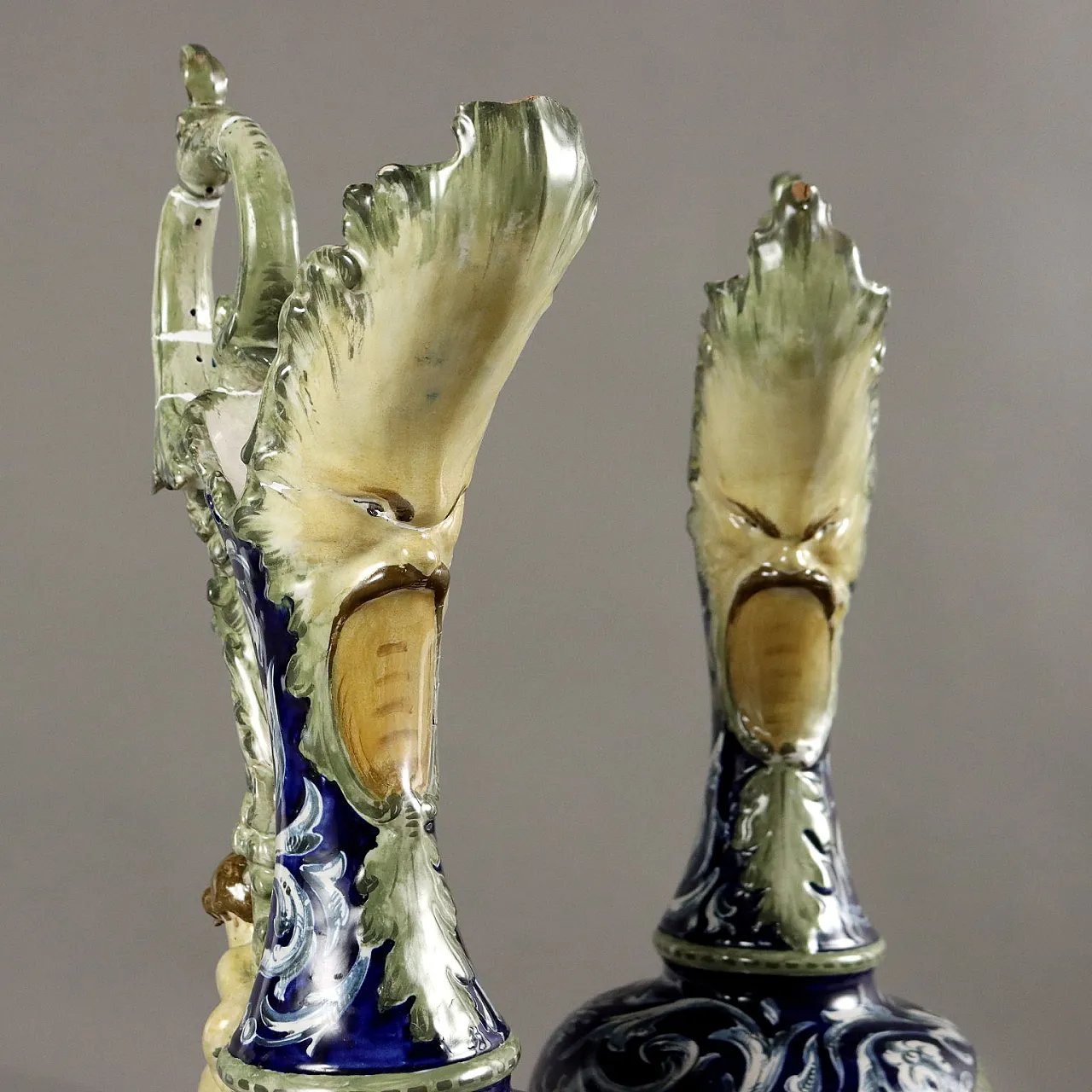 Pair of Neo-Renaissance glazed terracotta amphorae, 19th century 3
