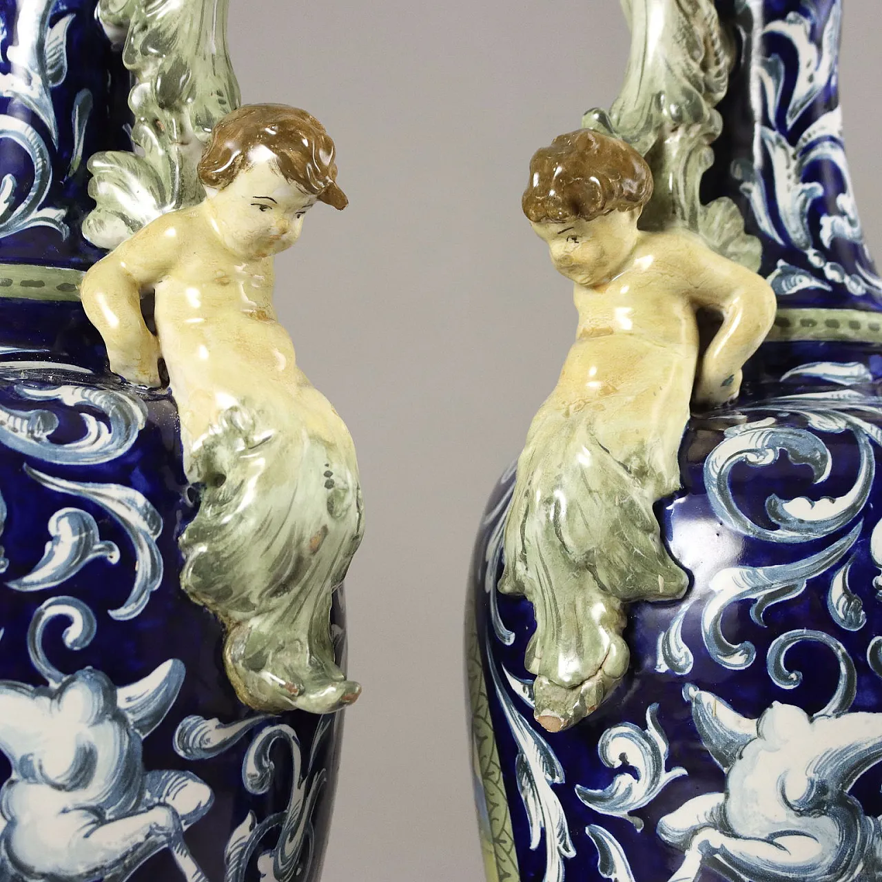 Pair of Neo-Renaissance glazed terracotta amphorae, 19th century 6