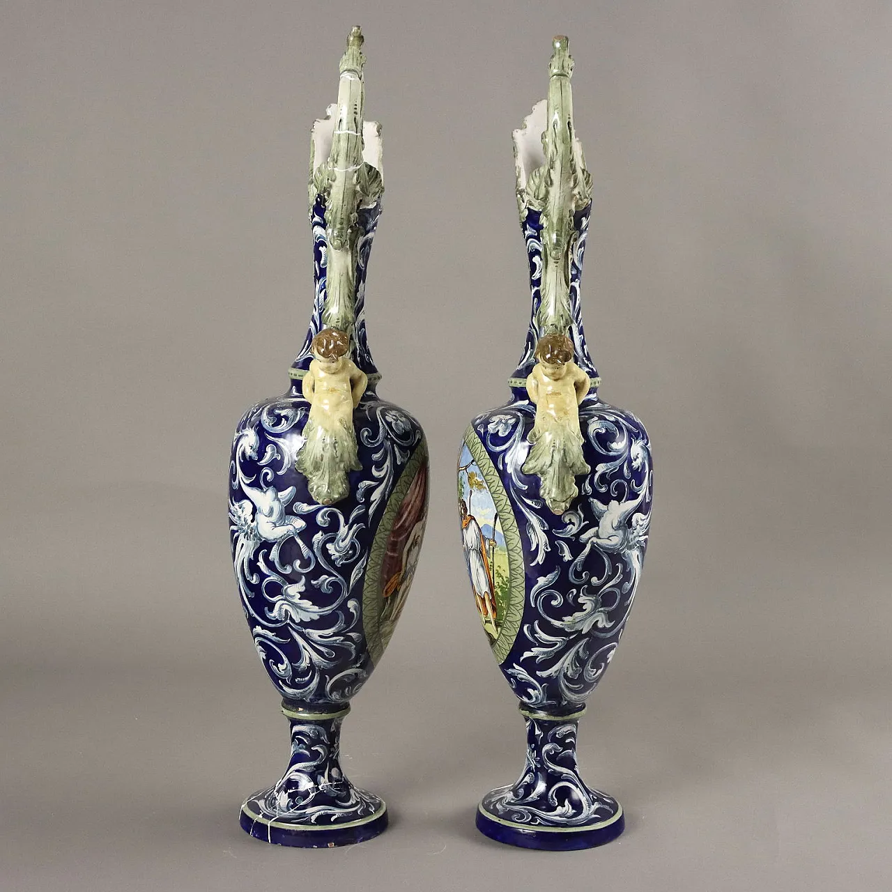 Pair of Neo-Renaissance glazed terracotta amphorae, 19th century 9