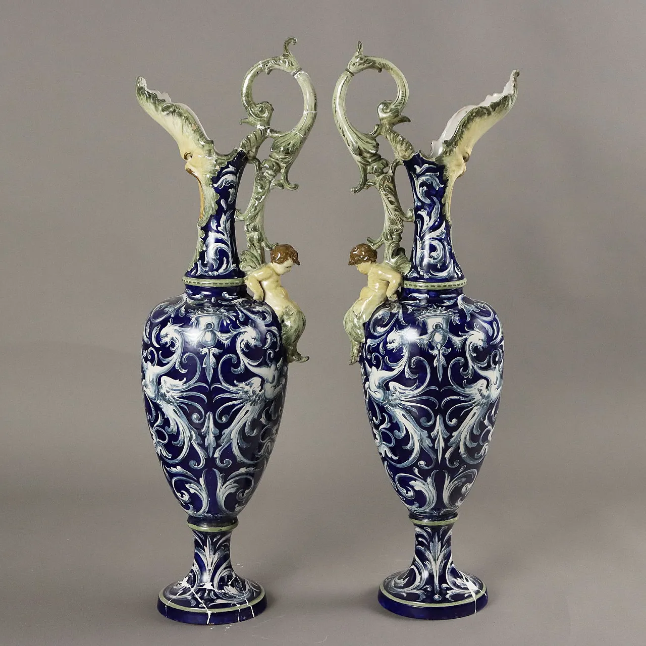 Pair of Neo-Renaissance glazed terracotta amphorae, 19th century 10