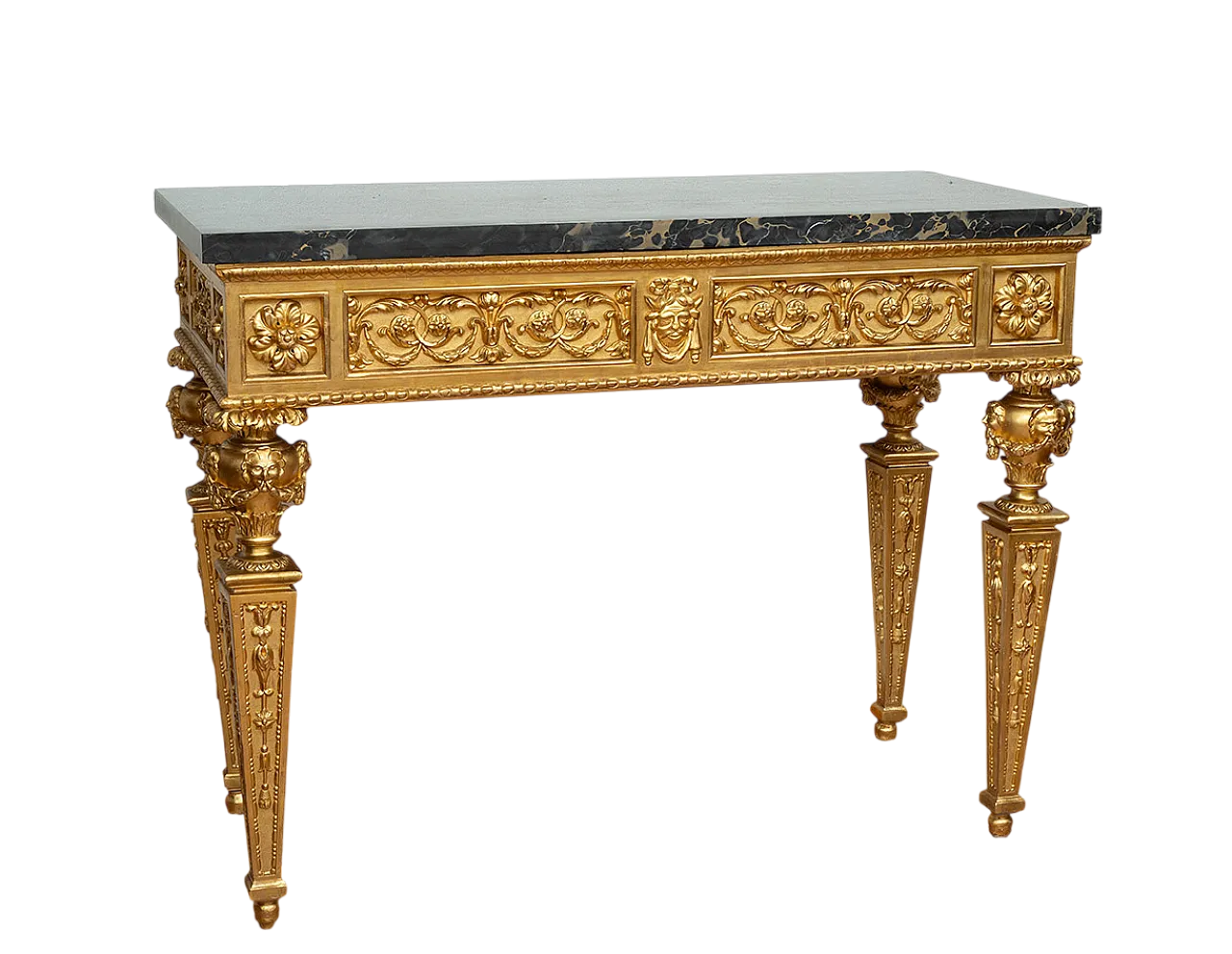 Console Louis XVI Neapolitan in golden and carved wood, 19th century 10