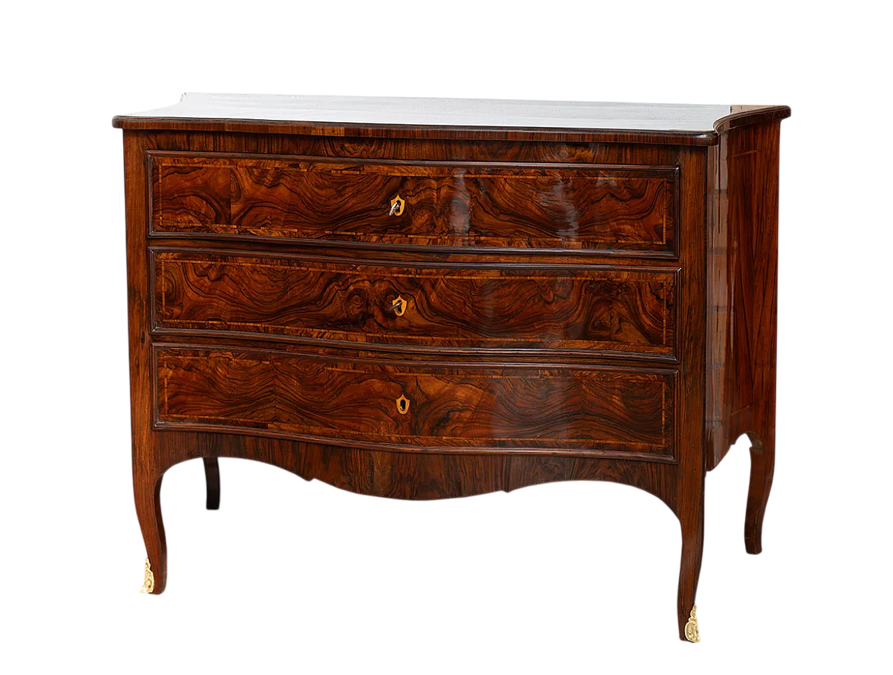 Chest of drawers Louis XIV Neapolitan in walnut root, 18th century 5
