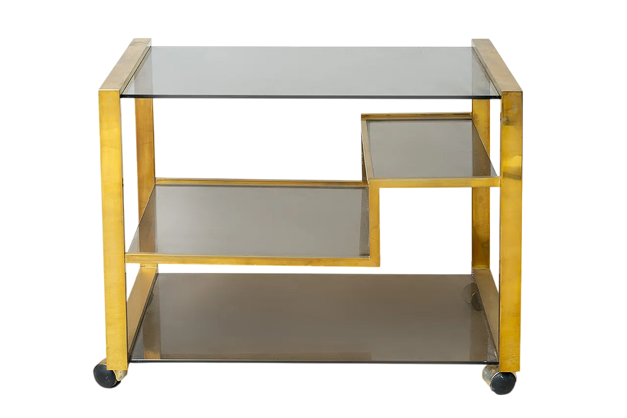 Carrello in ottone e cristallo stile Romeo Rega per Saporiti, anni '70 5