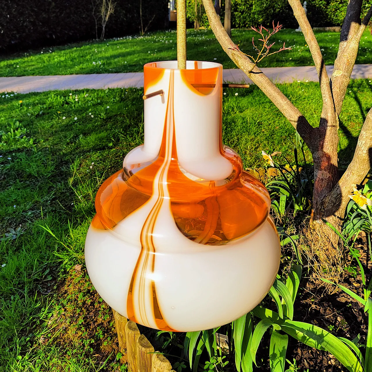 Suspension lamp in burned Murano glass, 1970s 7