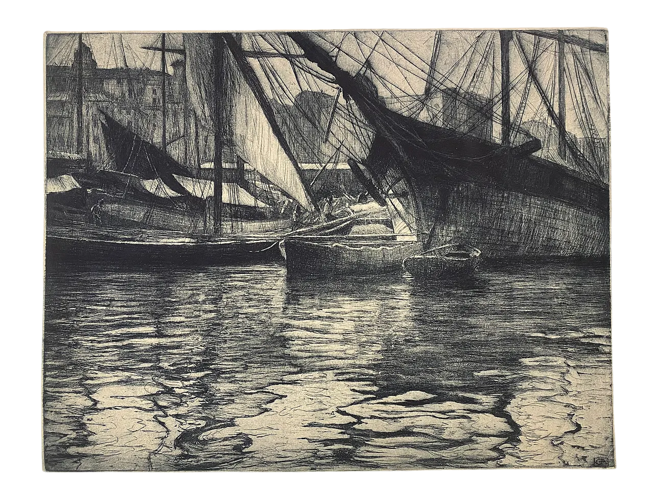 Stampa La vita nel porto (n4) Genova di Guglielmo Baldassini,  '900 4