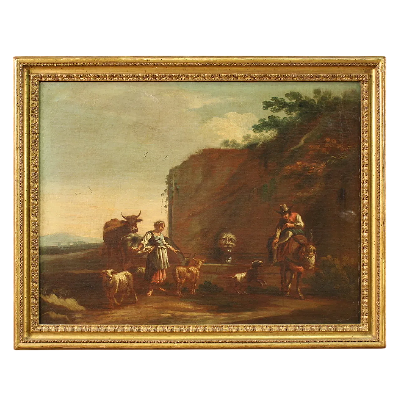 Bucolic landscape painting figures, pastoral scene,  17th century 16