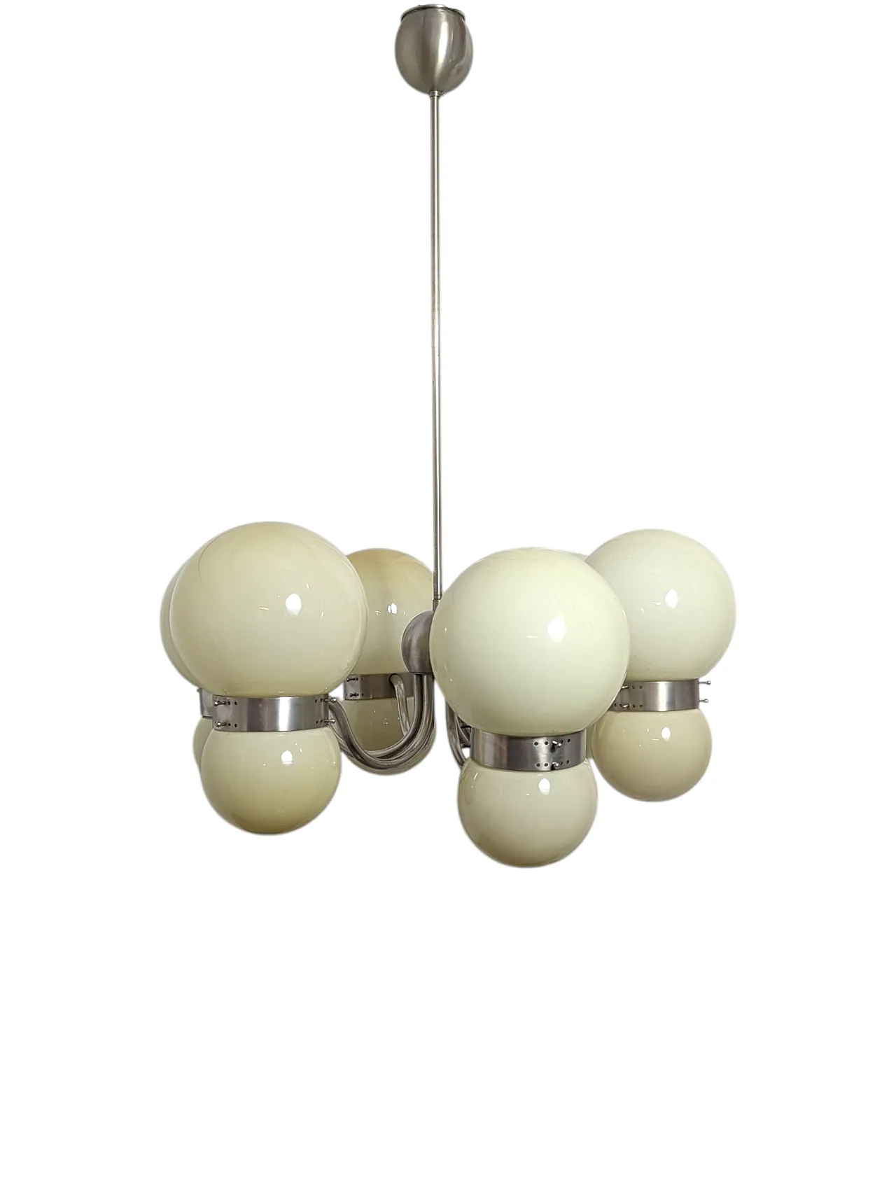 Chandelier with double opal glass spheres, 1970s 1