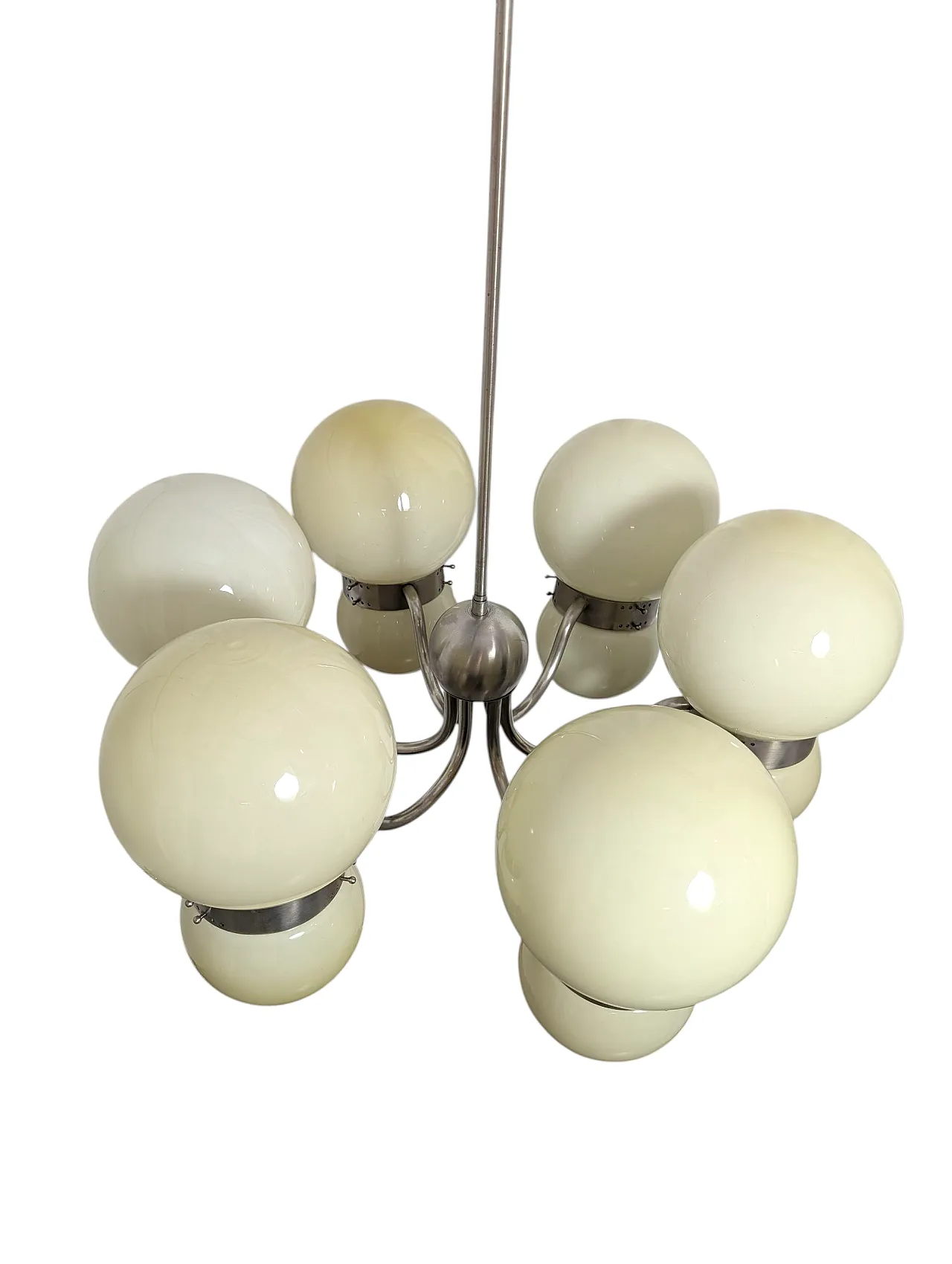 Chandelier with double opal glass spheres, 1970s 2