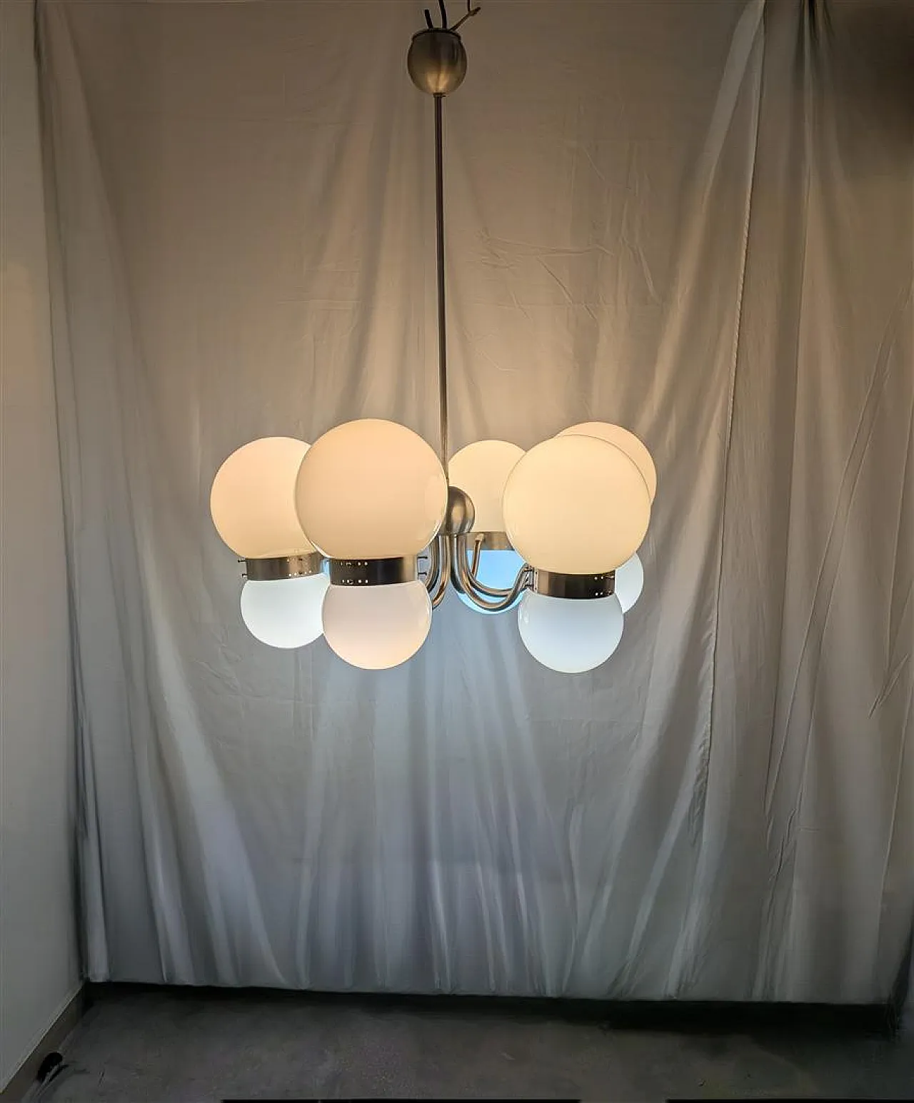 Chandelier with double opal glass spheres, 1970s 4