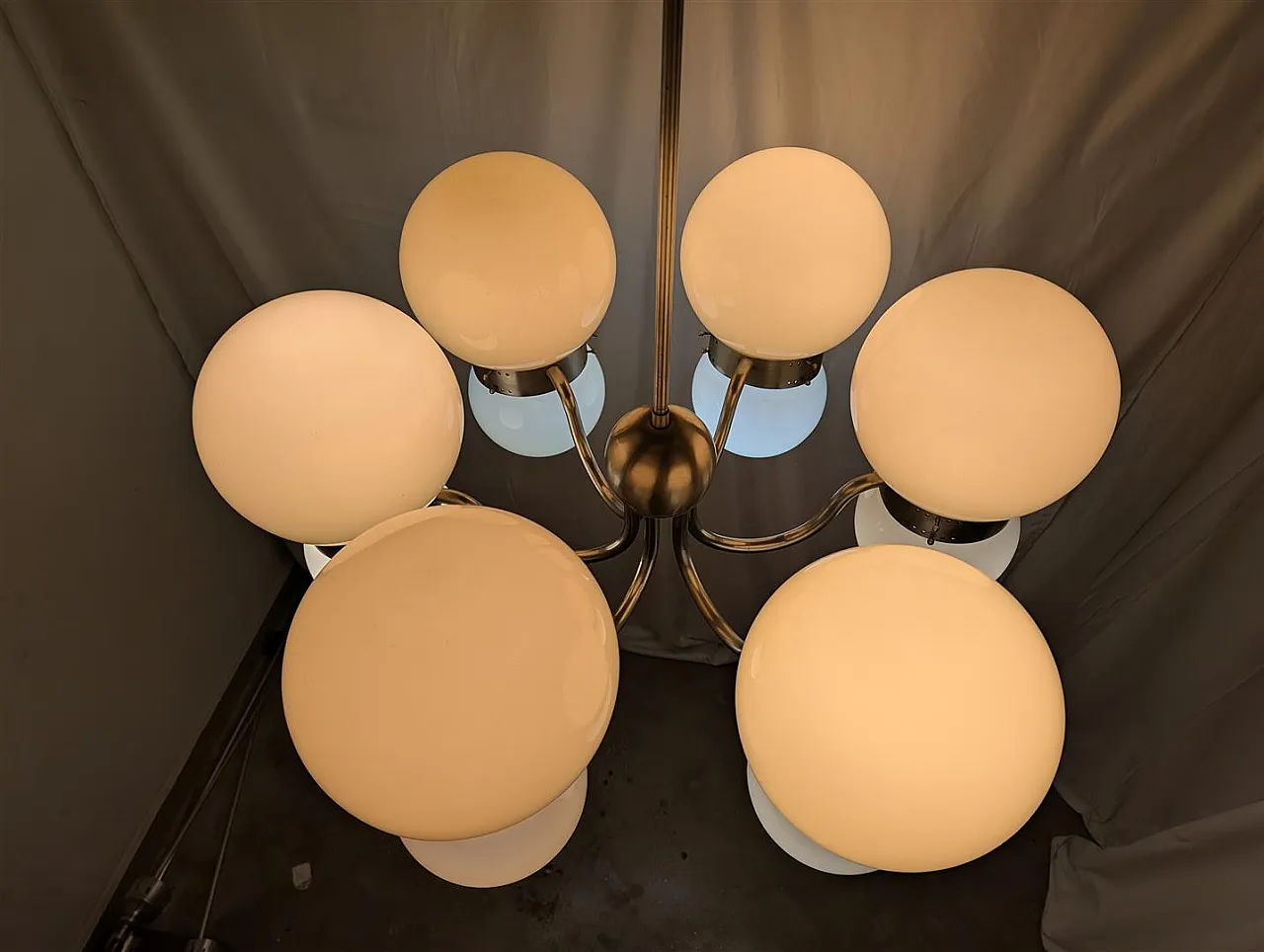 Chandelier with double opal glass spheres, 1970s 5