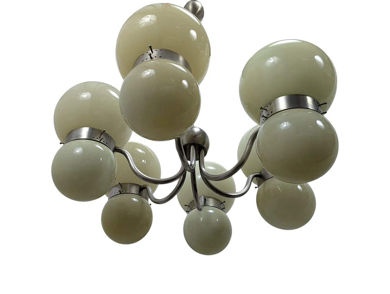 Chandelier with double opal glass spheres, 1970s 7