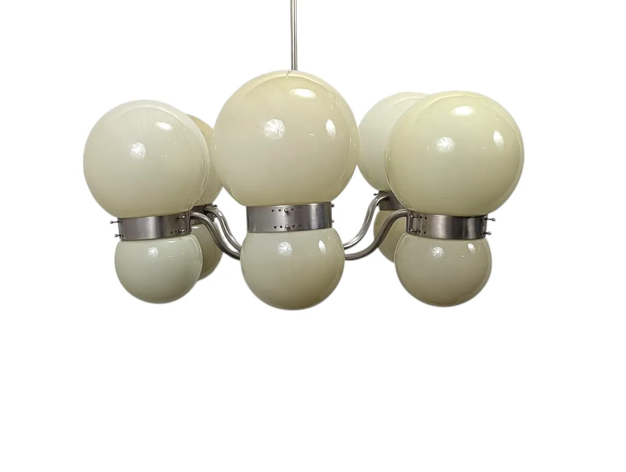 Chandelier with double opal glass spheres, 1970s 8