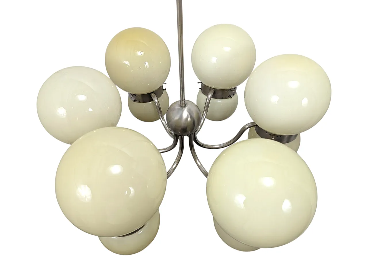 Chandelier with double opal glass spheres, 1970s 9