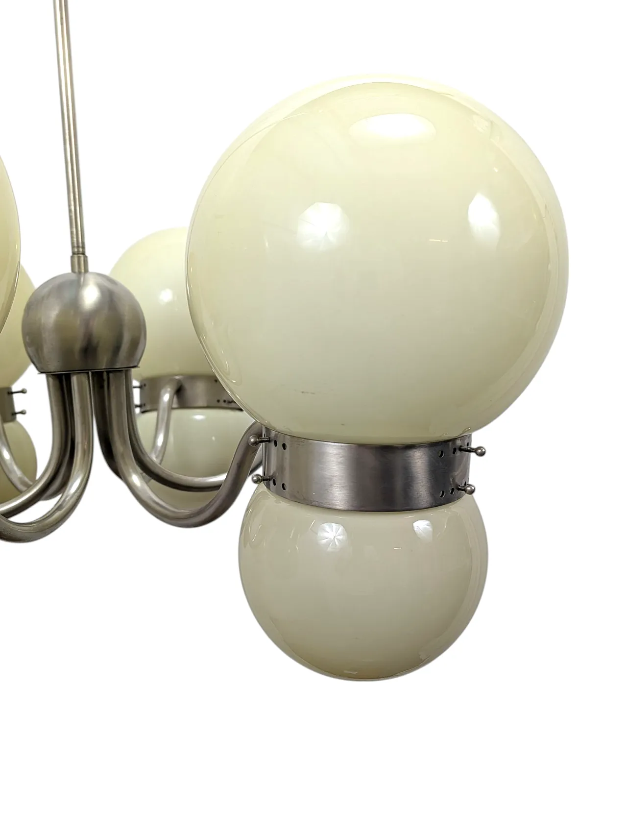Chandelier with double opal glass spheres, 1970s 10