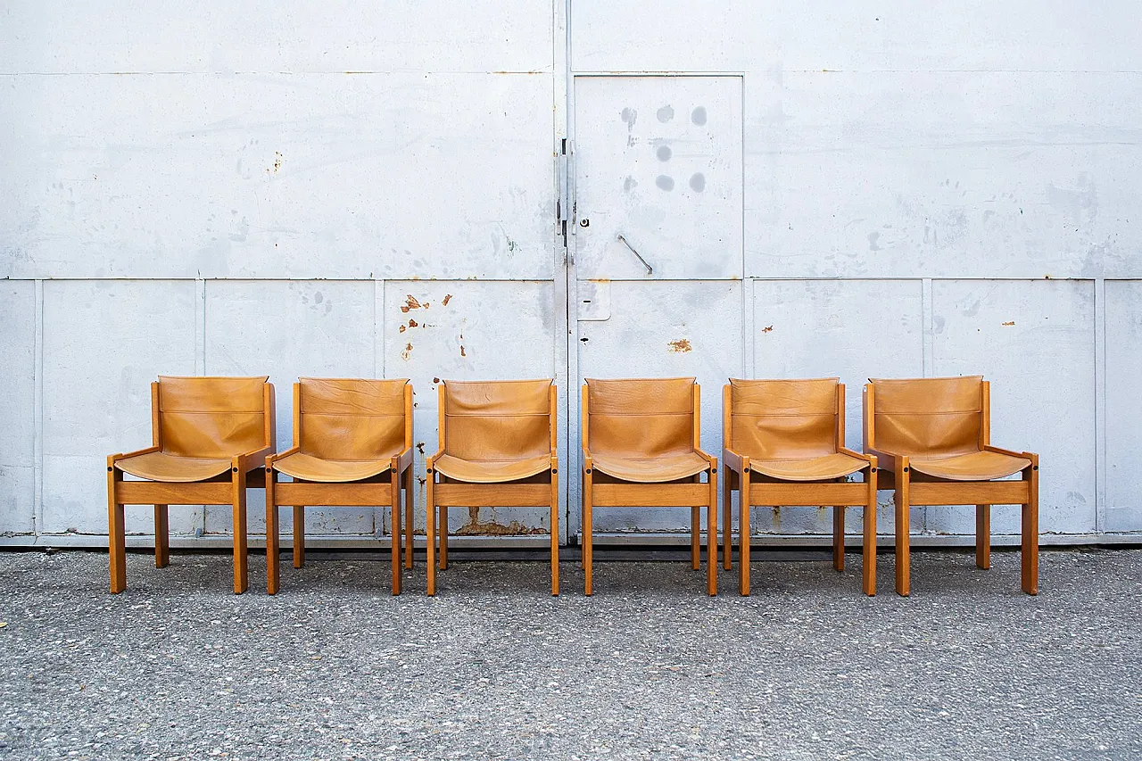 6 Sedie Solaris in pelle di Franco Vattolo per Ibisco, anni '70 1