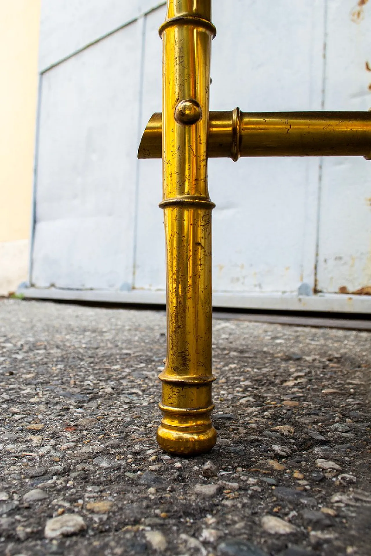 Structure in worked brass and wooden top, 1970s 5