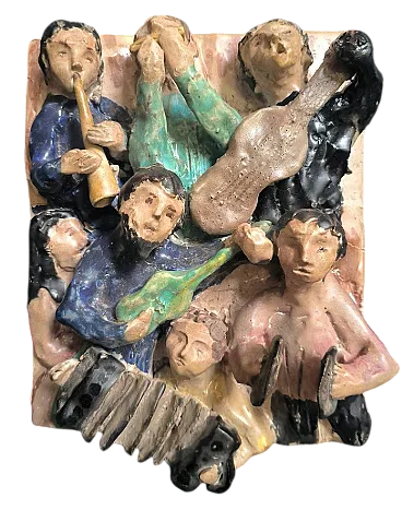 JAZZISTI, bassorilievo in ceramica, firmato ITALIA anni '60