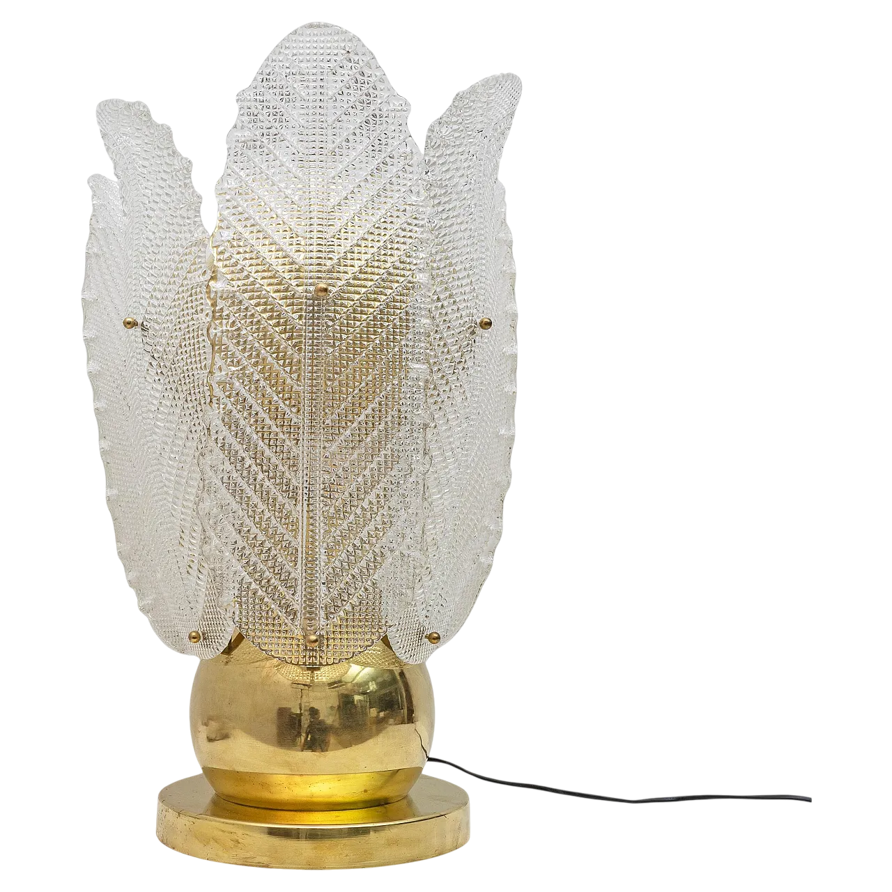 Lampada da tavolo in ottone e vetro di Murano di Mazzega, anni '70 11