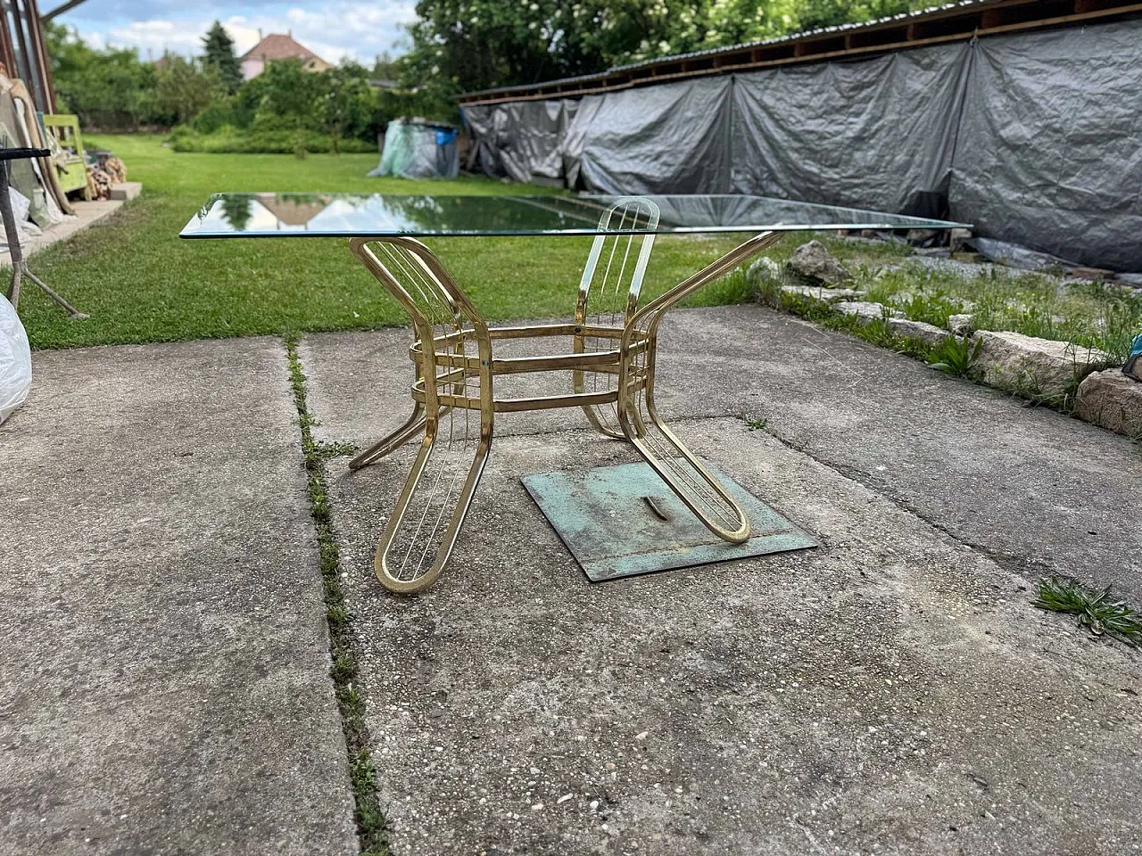 Brass and glass dining table, 1970s 2