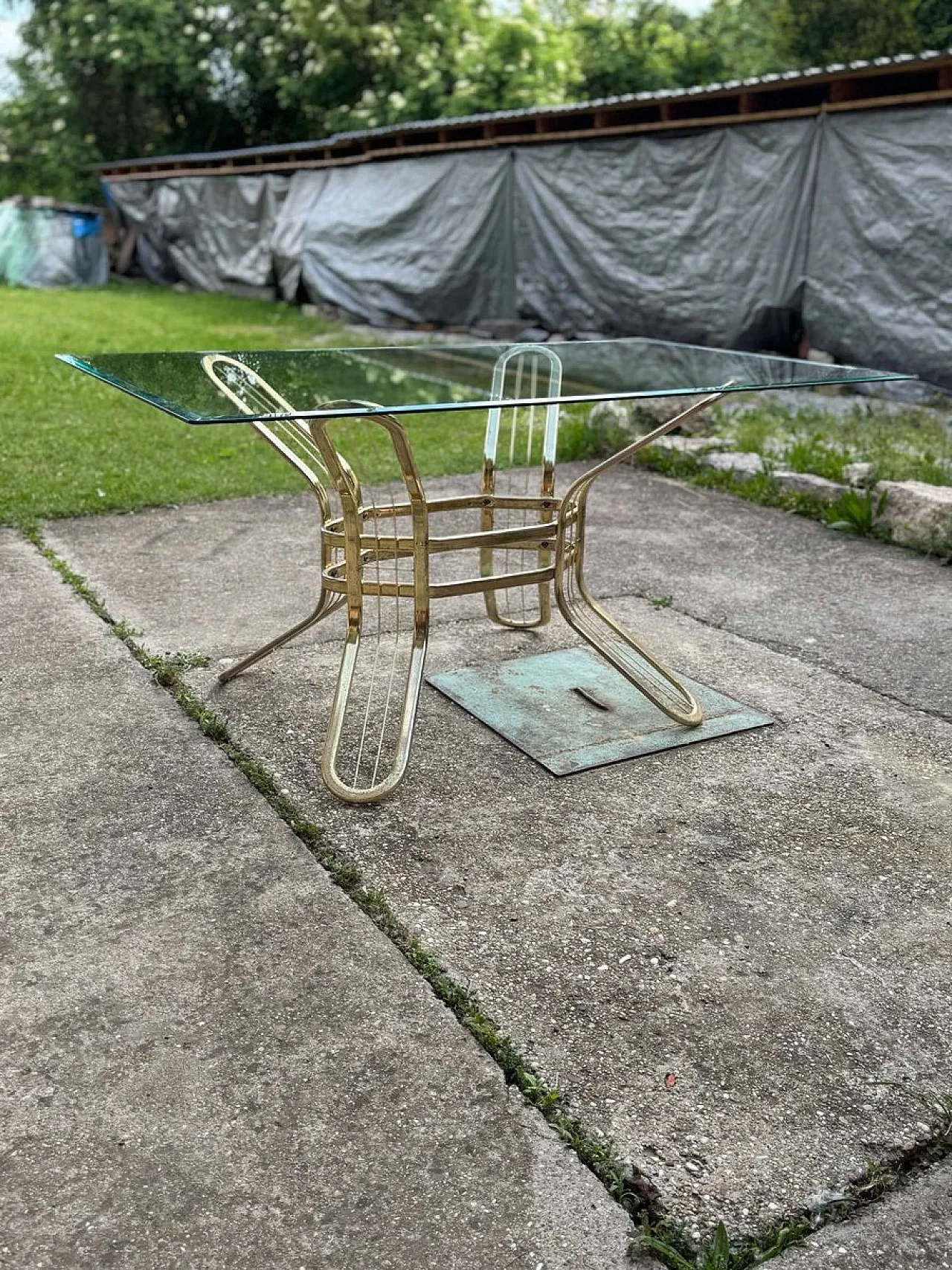 Brass and glass dining table, 1970s 3