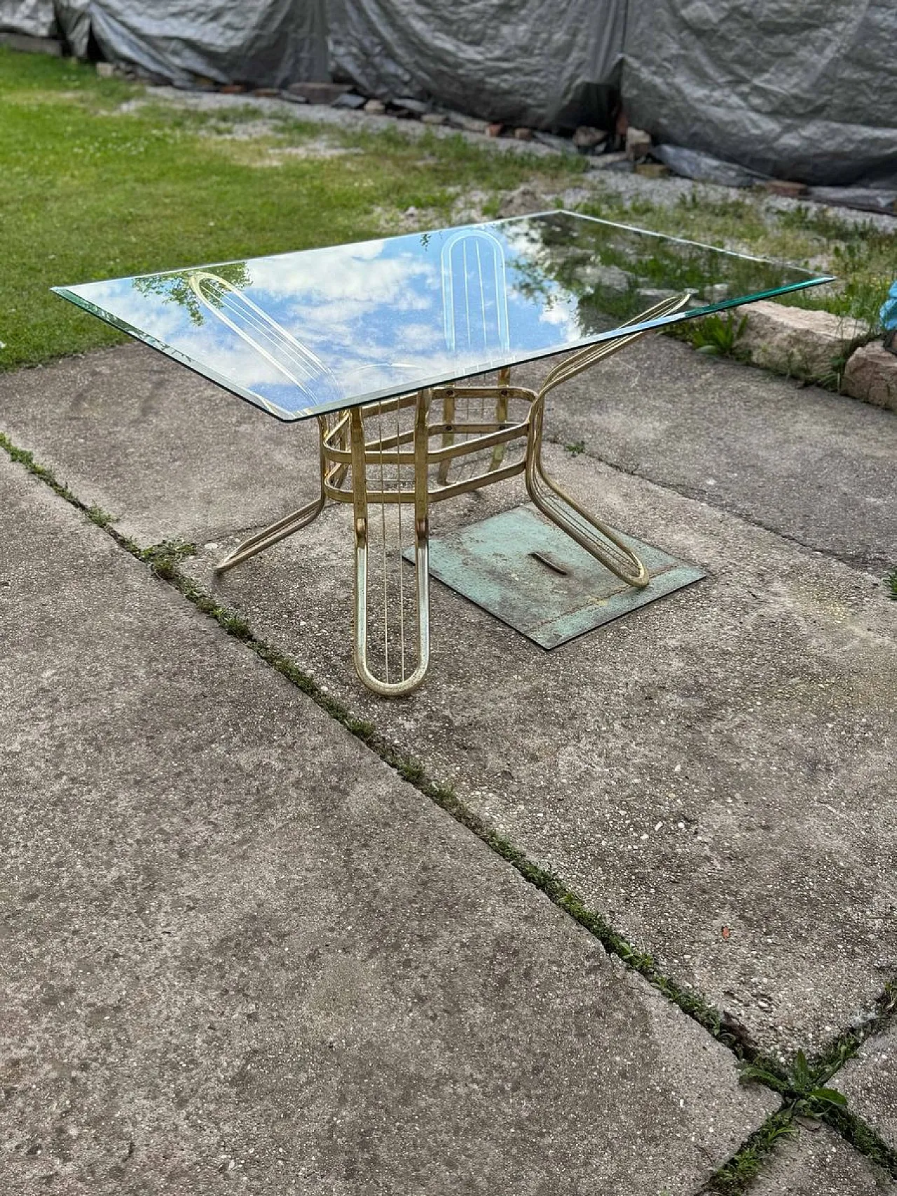 Brass and glass dining table, 1970s 4