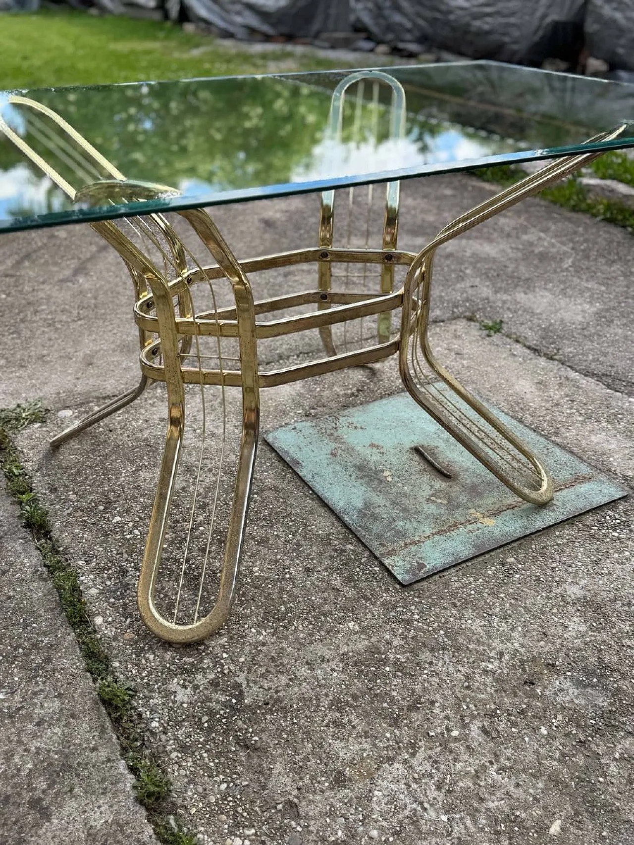 Brass and glass dining table, 1970s 5